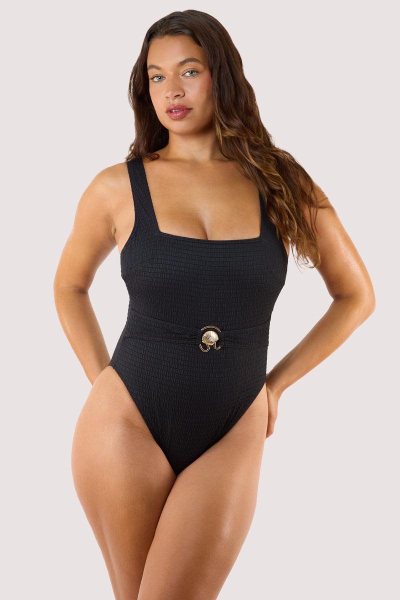 Playful Promises Onyx Black Textured Swimsuit