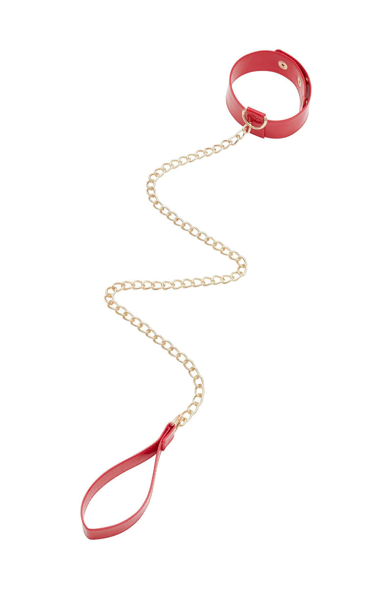 playful promises PU Collar With Lead Red