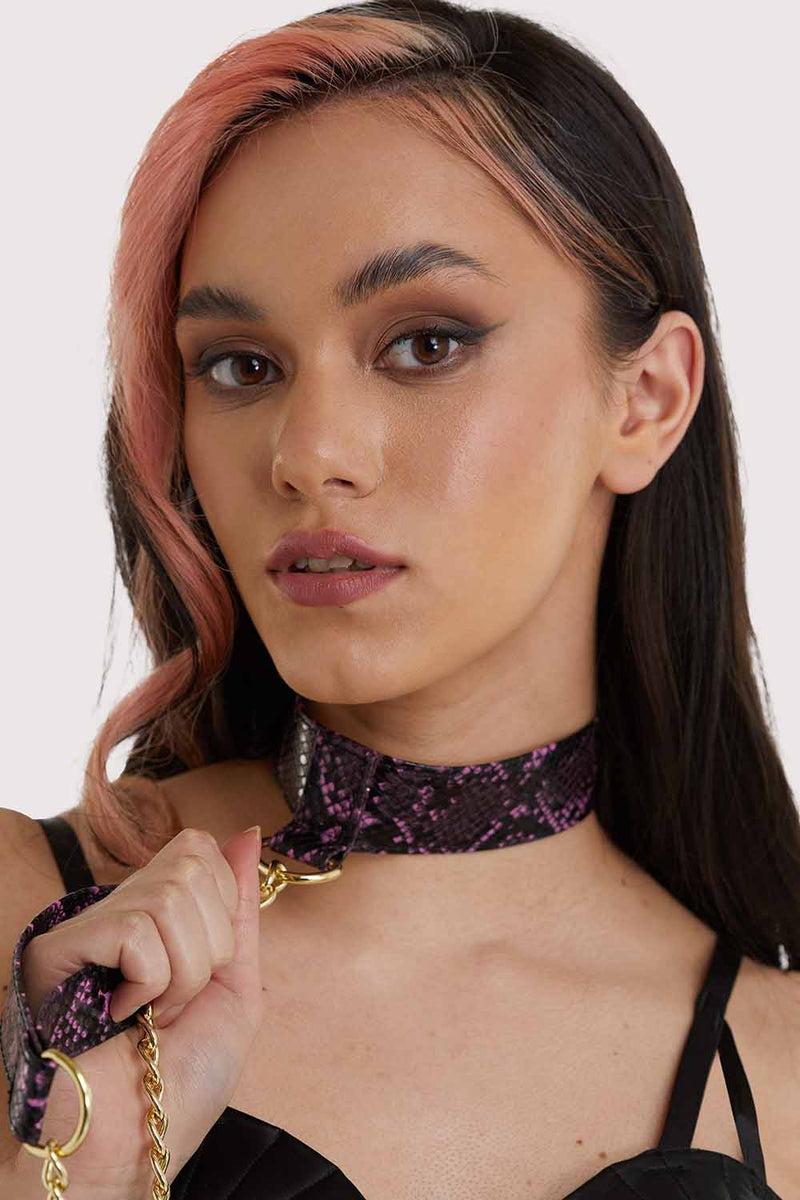 playful promises Purple Snake PU Collar With Lead