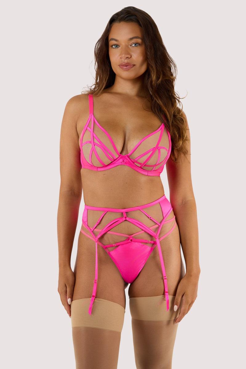 Playful Promises Ramona Neon Pink Suspender Belt