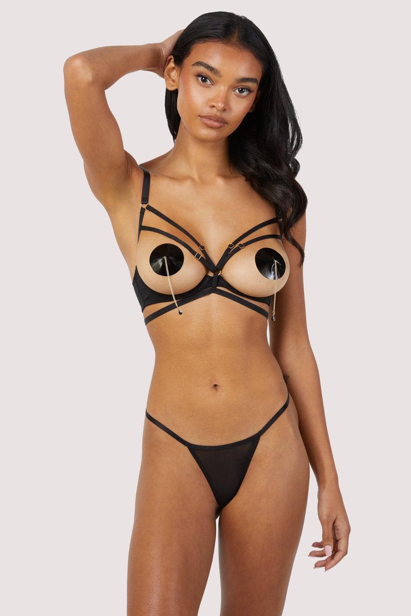 Playful Promises Sarah Black Open Cup Strappy Bra
