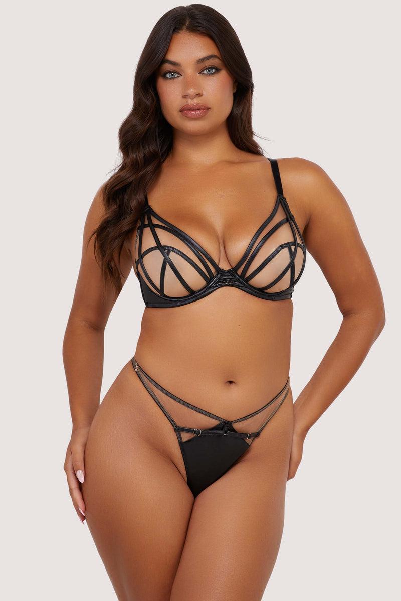 Playful Promises Ramona Black Leatherette Caged Open Back Thong