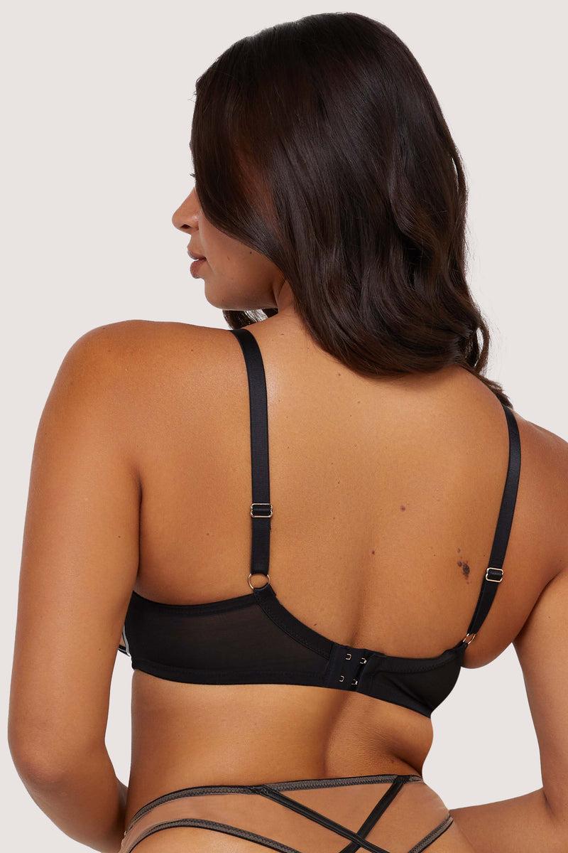 Playful Promises Ramona Black Leatherette Strap Detail Illusion Mesh Bra