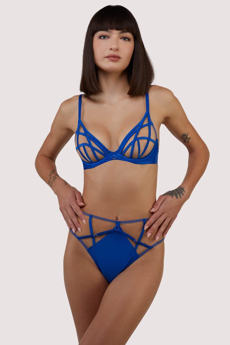 Playful Promises Ramona Cobalt Blue Strap Detail Illusion Mesh High Waisted Brief