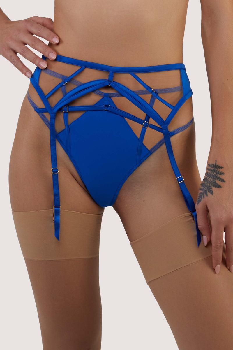 playful promises Ramona Cobalt Blue Strap Detail Illusion Mesh Suspender