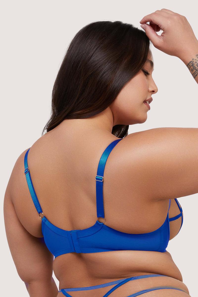 Playful Promises Ramona Cobalt Blue Strap Detail Illusion Sheer Plunge Bra