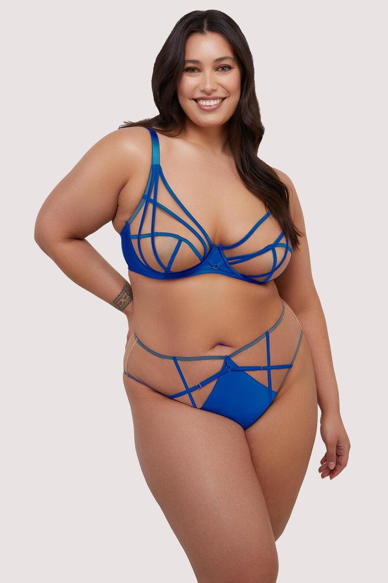 Playful Promises Ramona Cobalt Blue Strap Detail Illusion Sheer Plunge Bra