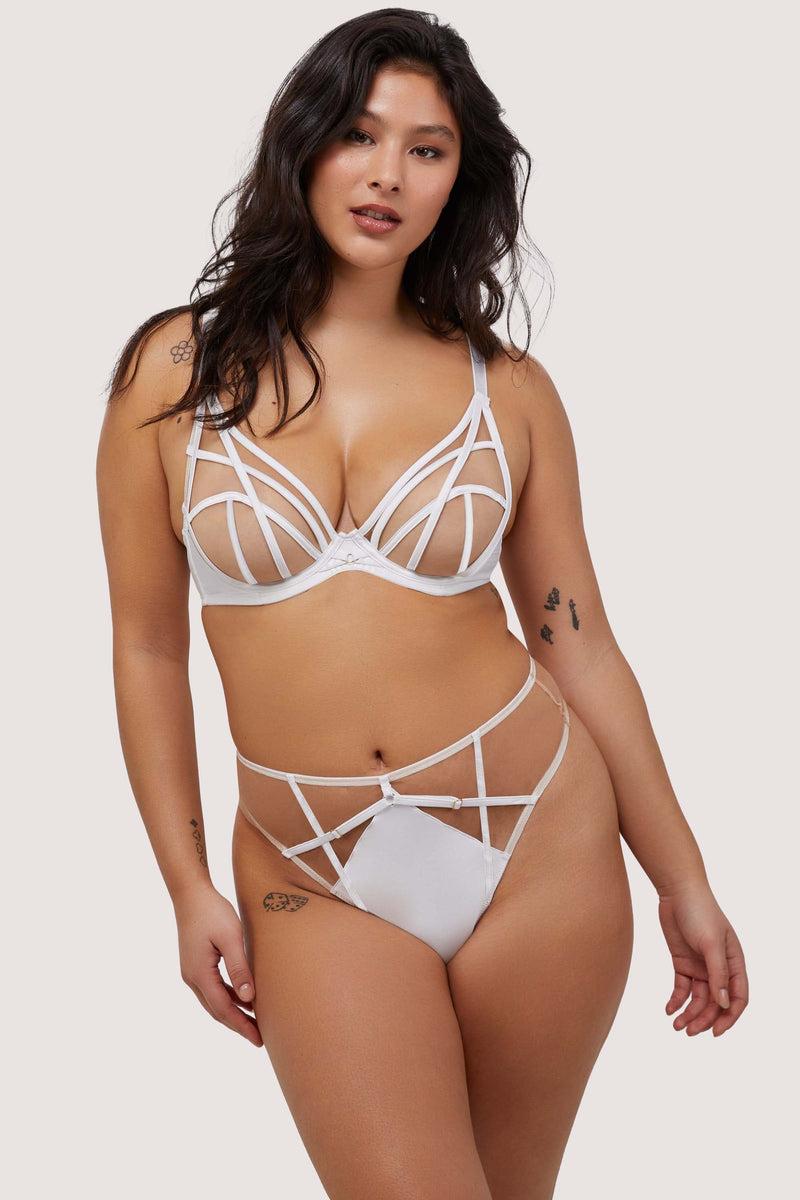 Playful Promises Ramona Optic White Strap Detail Illusion Mesh High Waisted Thong