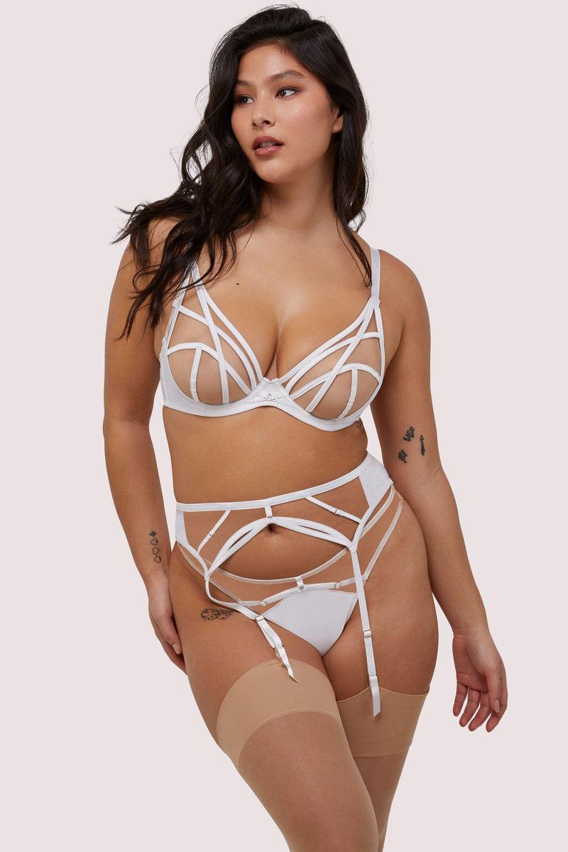 Playful Promises Ramona Optic White Strap Detail Illusion Mesh Suspender
