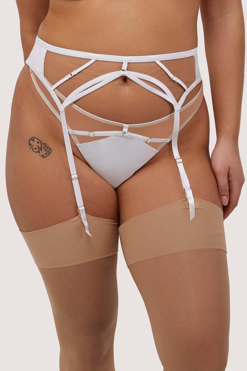 playful promises Ramona Optic White Strap Detail Illusion Mesh Suspender