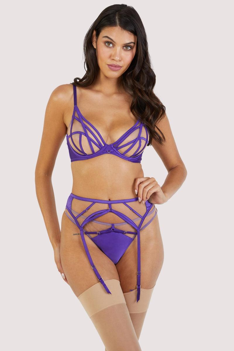 Playful Promises Ramona Purple Strap Detail Illusion Mesh Suspender