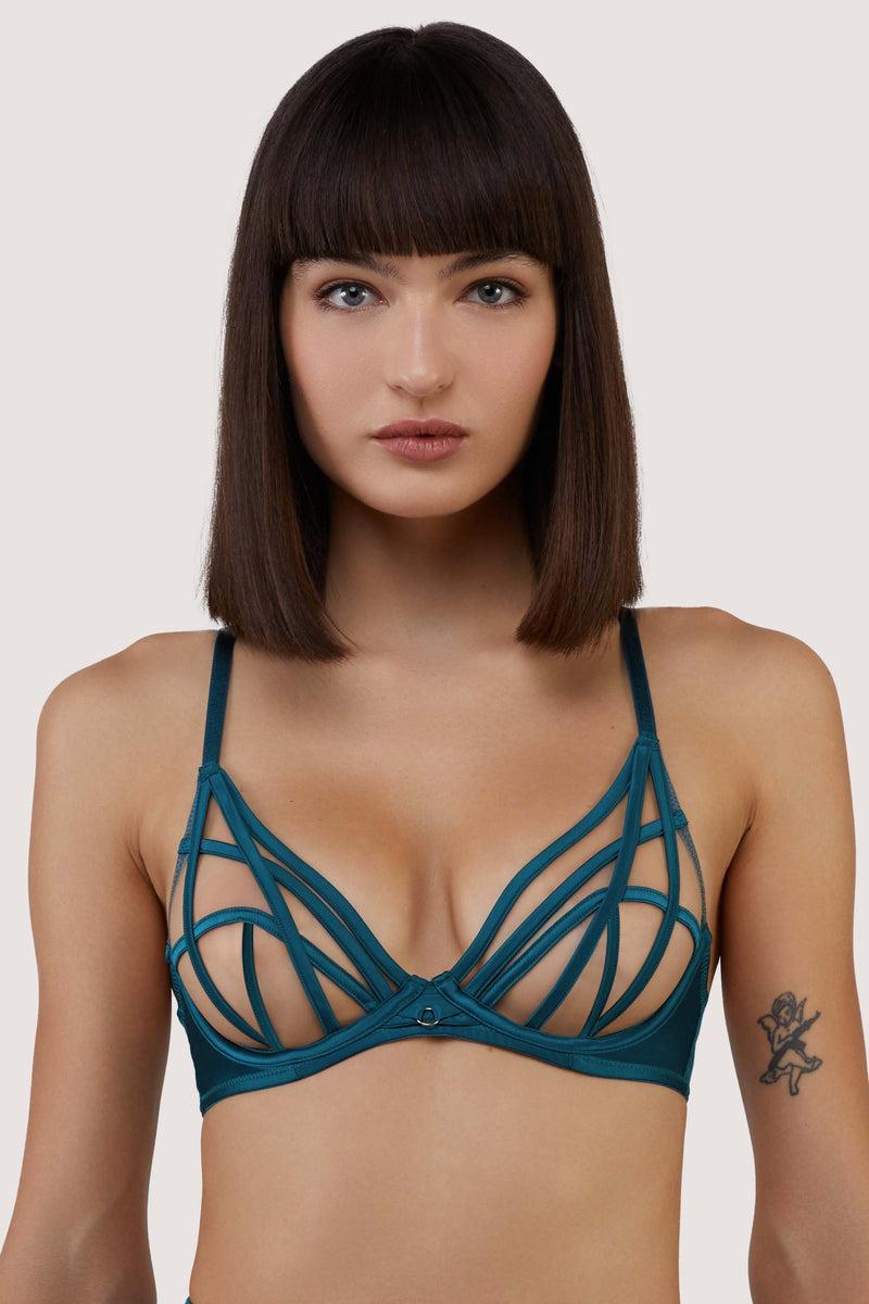 Playful Promises Ramona Teal Strap Detail Illusion Mesh Bra