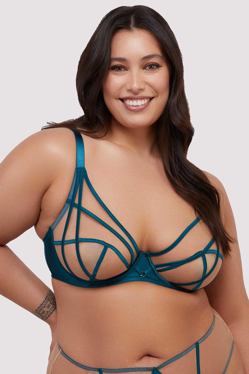 Playful Promises Ramona Teal Strap Detail Illusion Mesh Bra