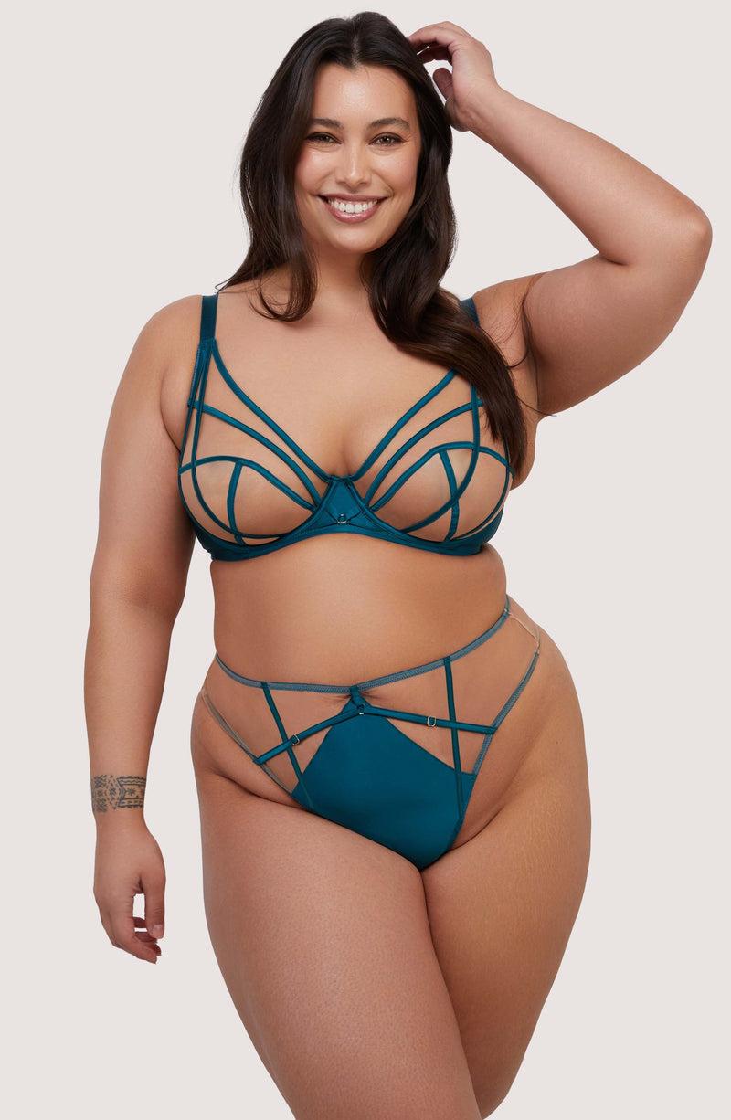 Playful Promises Ramona Teal Strap Detail Illusion Mesh High Waisted Thong