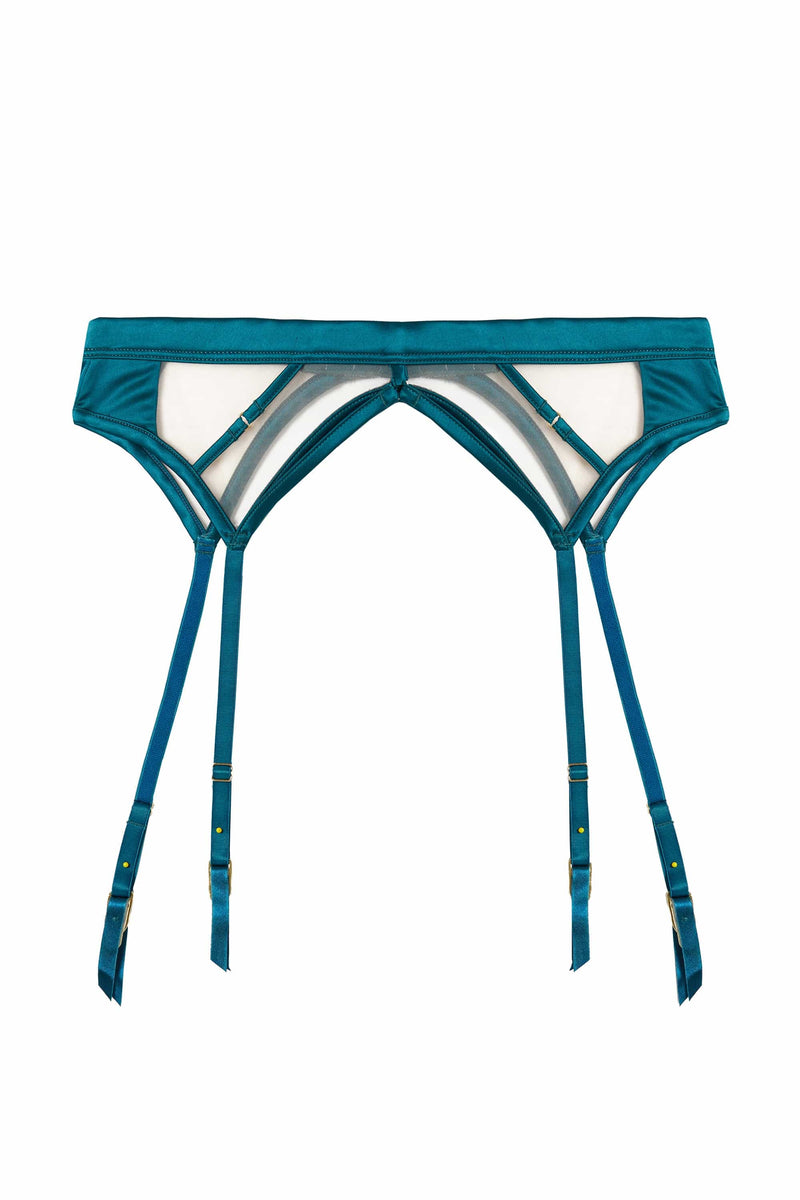 Playful Promises Ramona Teal Strap Detail Illusion Mesh Suspender