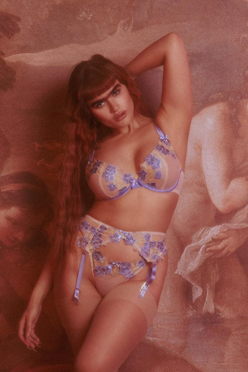 Playful Promises Rayne Gold And Lilac Satin Floral Embroidered Plunge Bra