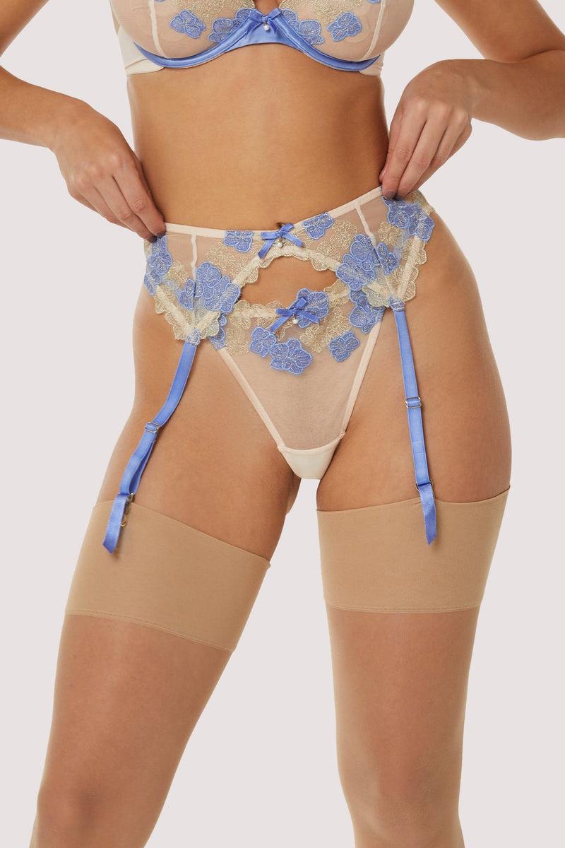 Playful Promises Rayne Gold And Lilac Satin Floral Embroidered Suspender