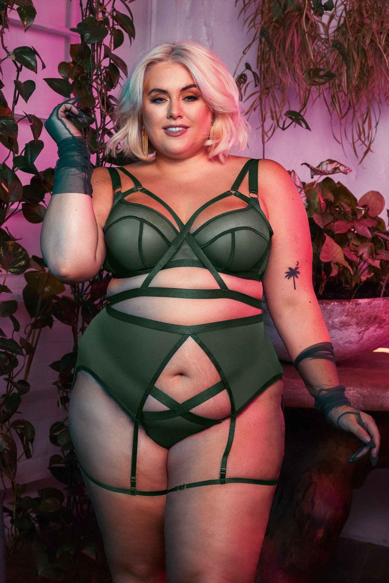 Playful Promises Regent Green Mesh Harness Suspender