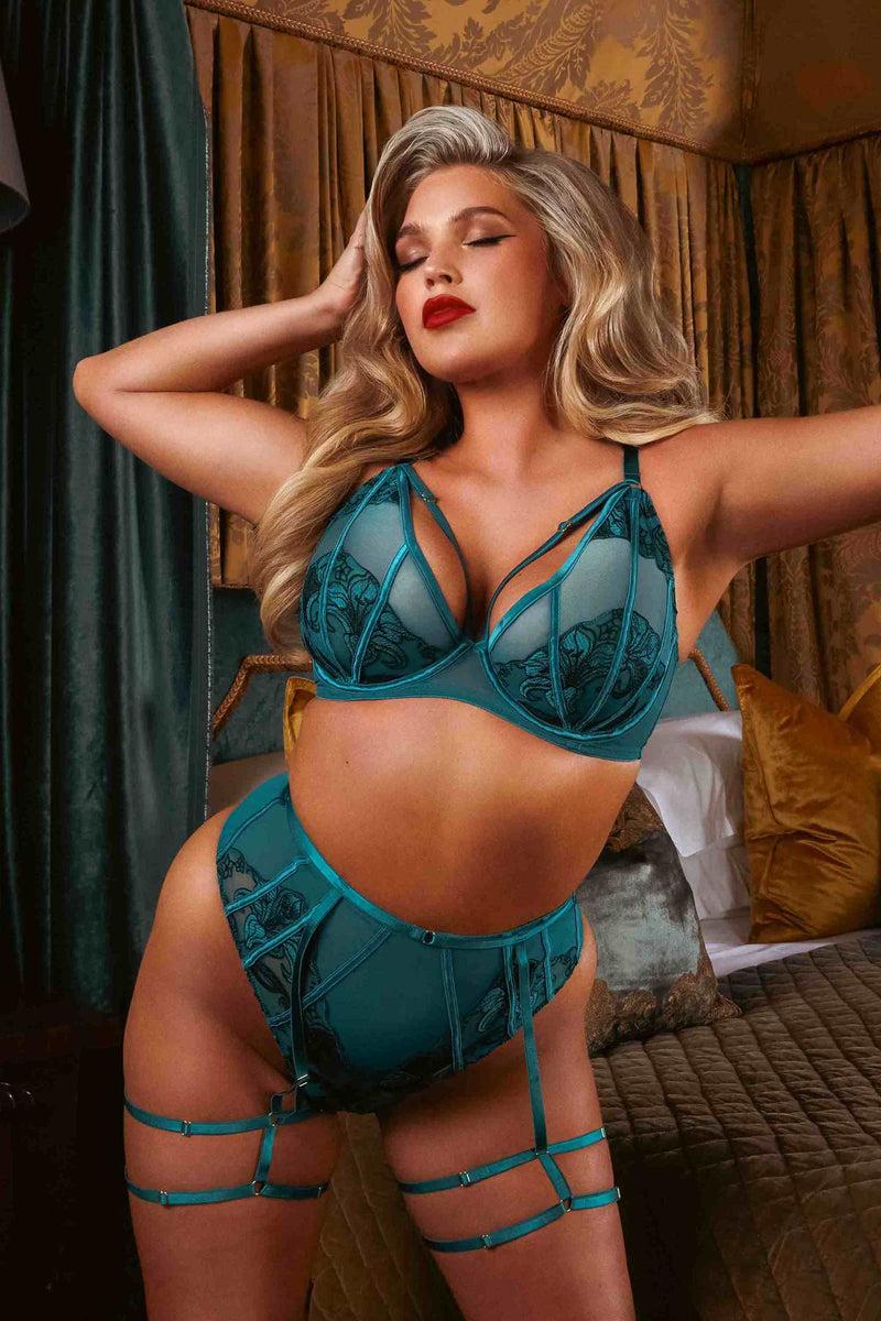 Playful Promises Rhiannon Teal Embroidery Plunge Bra