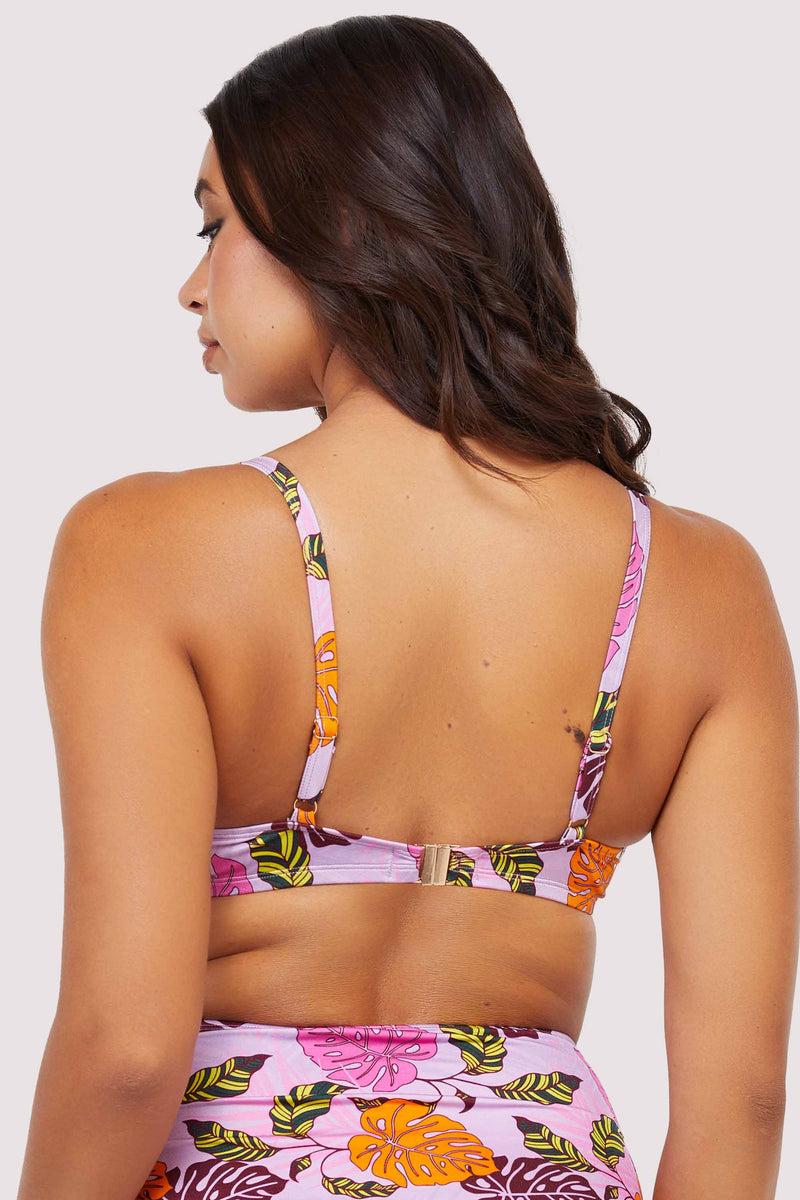 Playful Promises Riley Fuller Bust Mix & Match Pink Palm Print Plunge Bikini Top