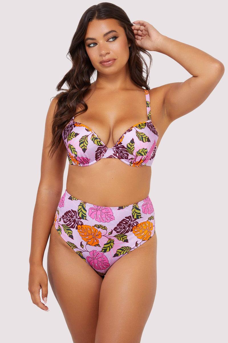 Playful Promises Riley Fuller Bust Mix & Match Pink Palm Print Plunge Bikini Top