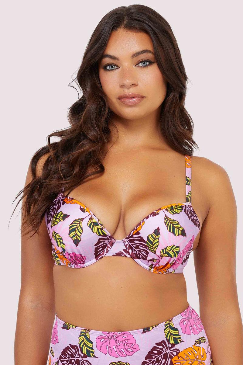 playful promises Riley Fuller Bust Mix & Match Pink Palm Print Plunge Bikini Top