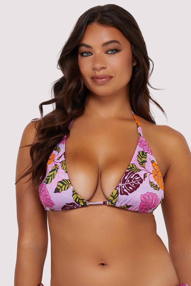 Playful Promises Riley Fuller Bust Mix & Match Pink Palm Print Triangle Bikini Top