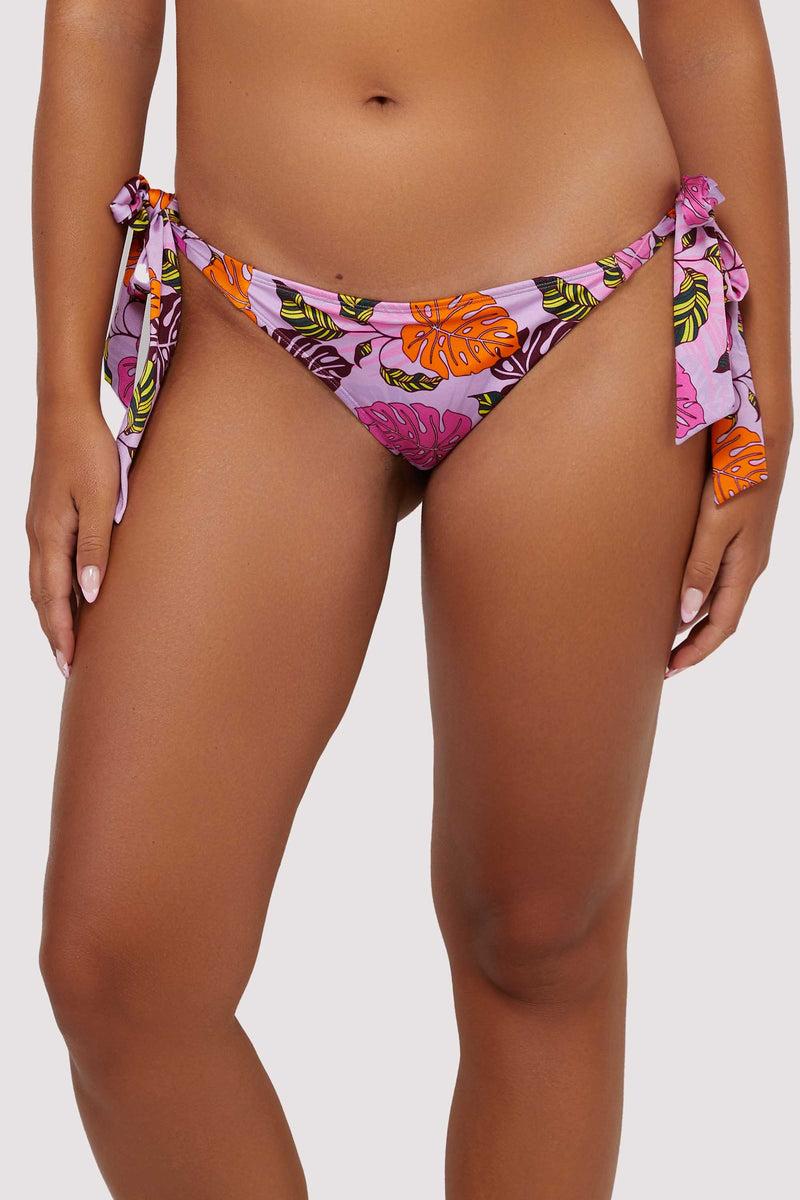 playful promises Riley Mix & Match Pink Palm Print Tie Side Bikini Bottom