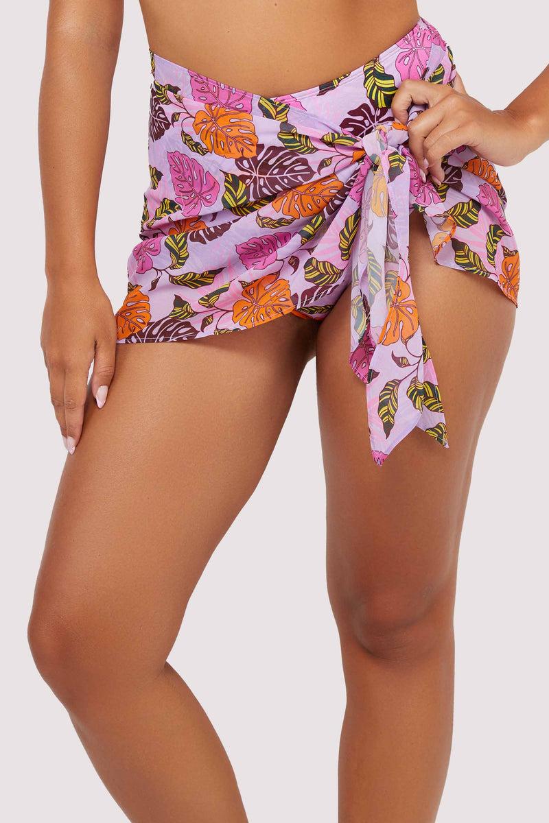 Playful Promises Riley Mix & Match Pink Palm Print Tie Side Sarong