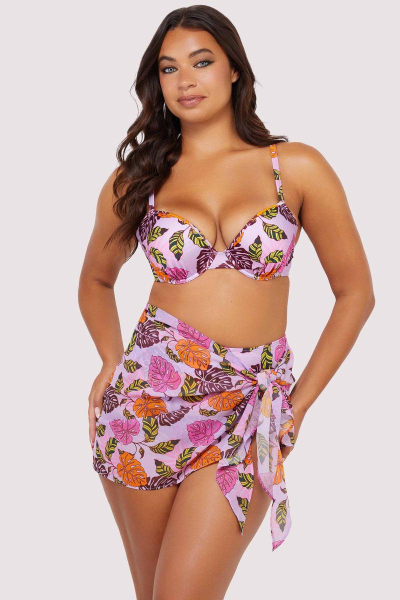 Playful Promises Riley Mix & Match Pink Palm Print Tie Side Sarong