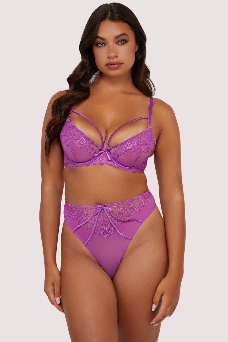 Playful Promises Rosanna Purple Embroidery High Waist Thong