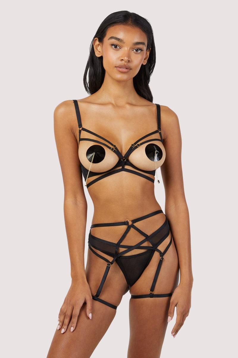 Playful Promises Sarah Black Strappy Ouvert Suspender Brief