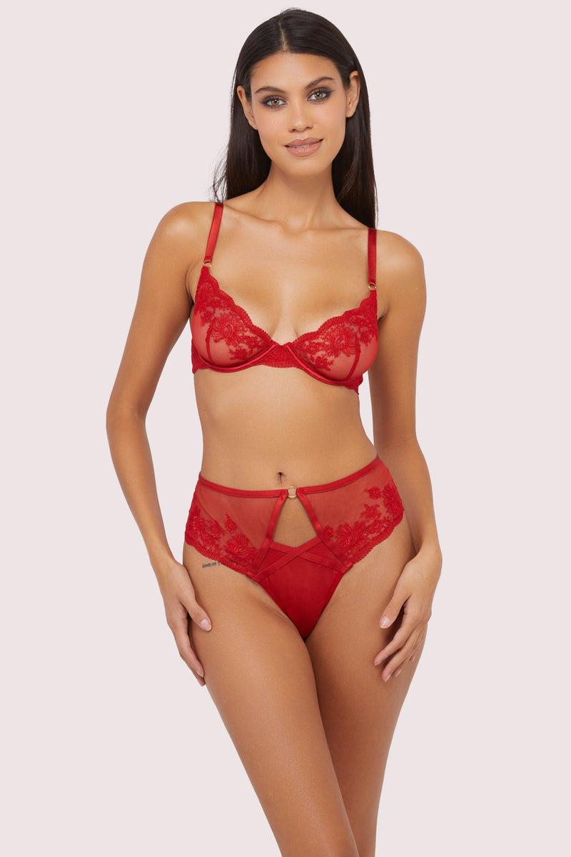 Playful Promises Sarina Red Embroidery Strap Plunge Bra