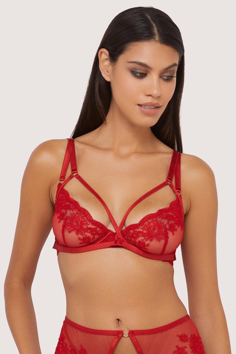 playful promises Sarina Red Embroidery Strap Plunge Bra