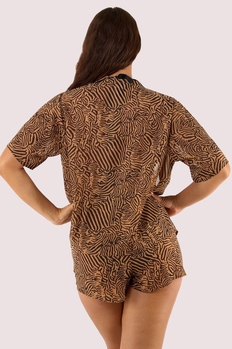 Playful Promises Savana Tiger Print Georgette Beach Shirt