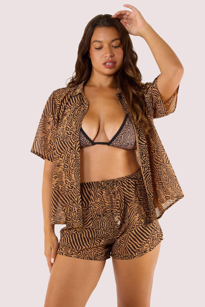 Playful Promises Savana Tiger Print Georgette Beach Shorts
