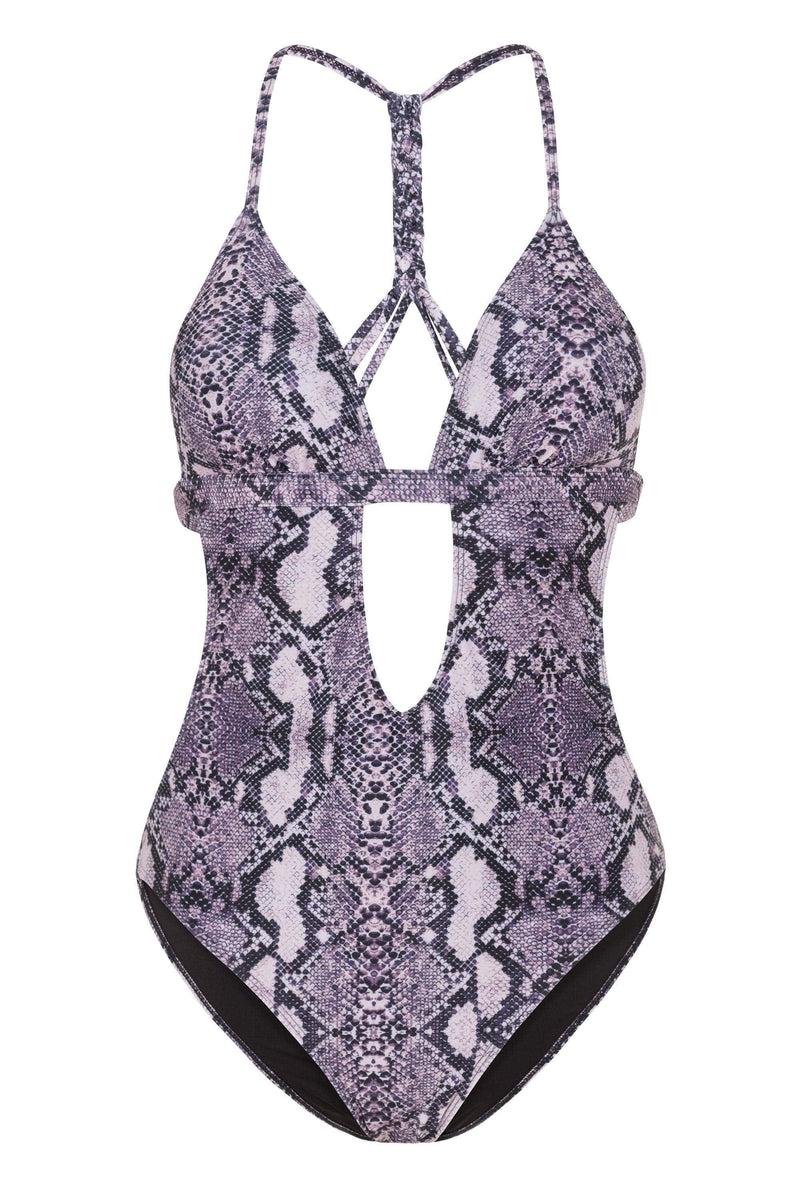 Playful Promises Snakeskin Macreme Back Cut Out Swimsuit