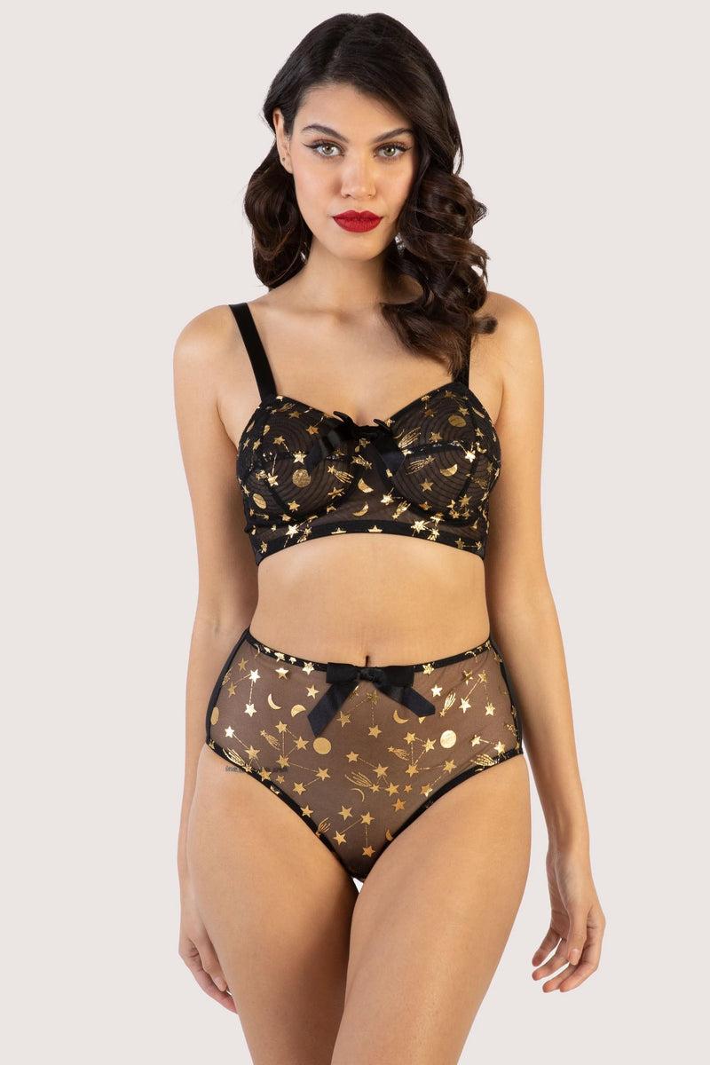 Playful Promises Solar Black And Gold Cosmic Print Bullet Bra