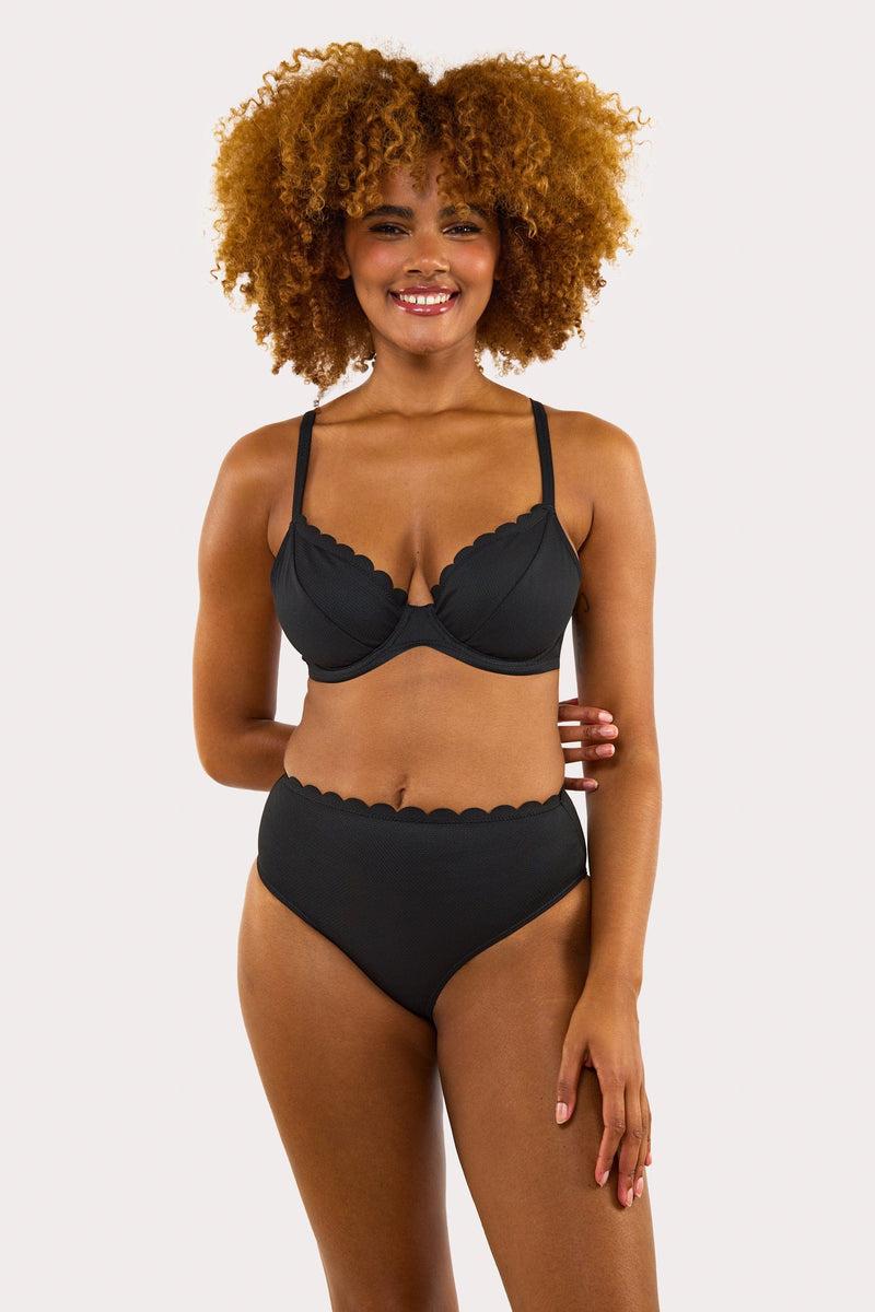Playful Promises Sophia Mix & Match Black Scallop High-Waist Bikini Bottom