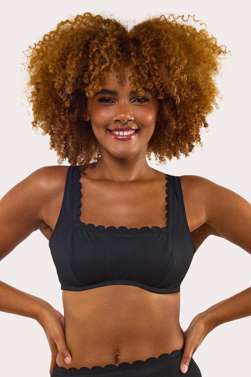 playful promises Sophia Mix & Match Fuller Bust Black Scallop Crop Bikini Top