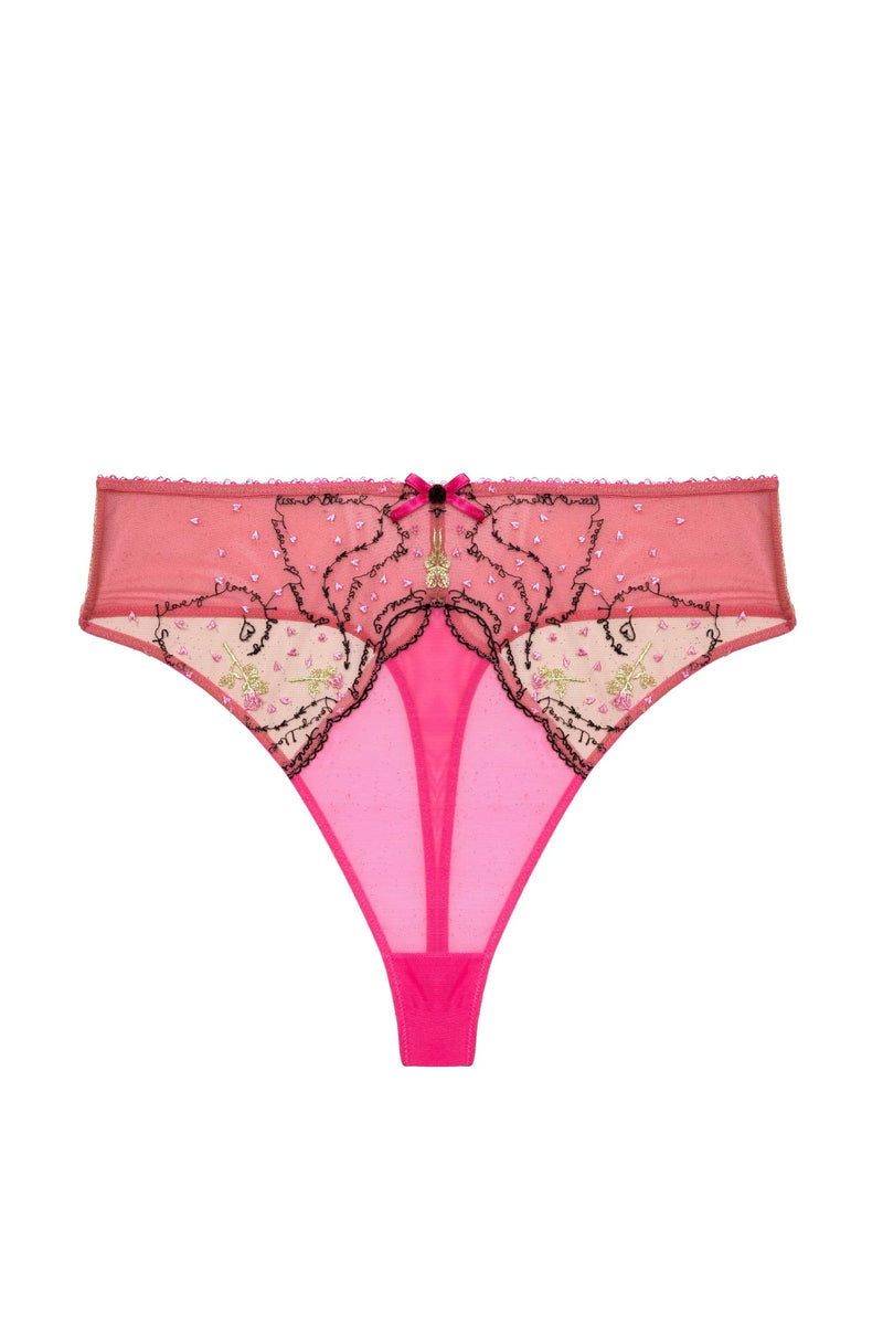 Playful Promises Spank Me Pink And Nude Custom Embroidery High Waist Thong