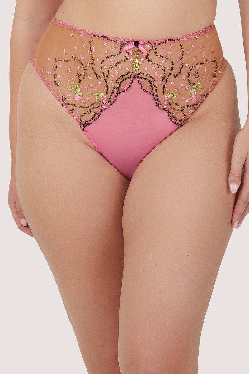 playful promises Spank Me Pink and Nude Custom Embroidery High waist Thong