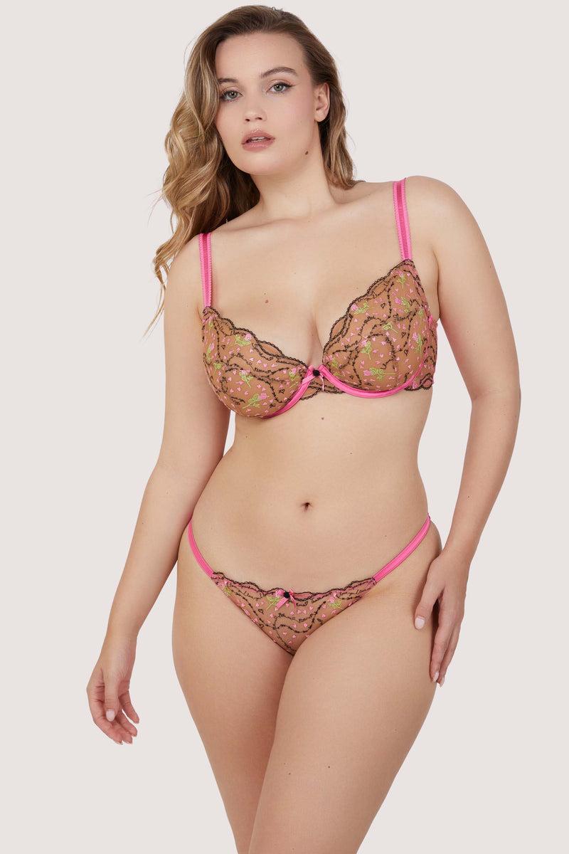 Playful Promises Spank Me Pink And Nude Custom Embroidery Tanga Brief