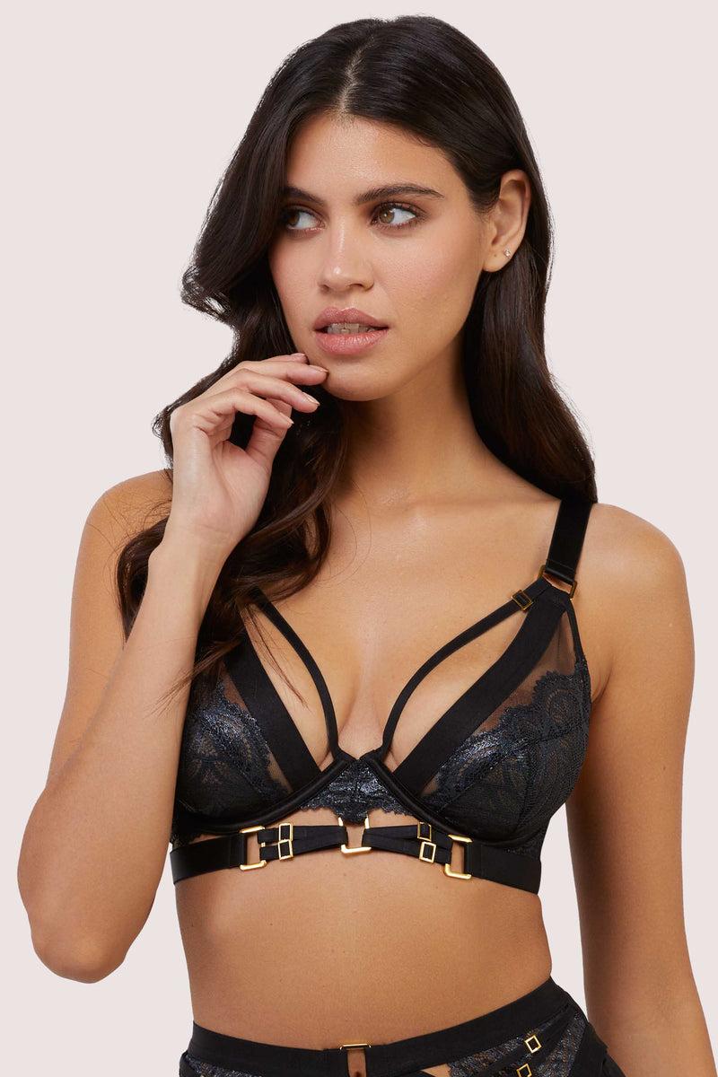 Playful Promises Tabitha Black Wet-Look Lace Plunge Bra