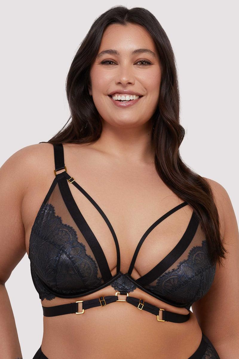 Playful Promises Tabitha Black Wet-Look Lace Plunge Bra