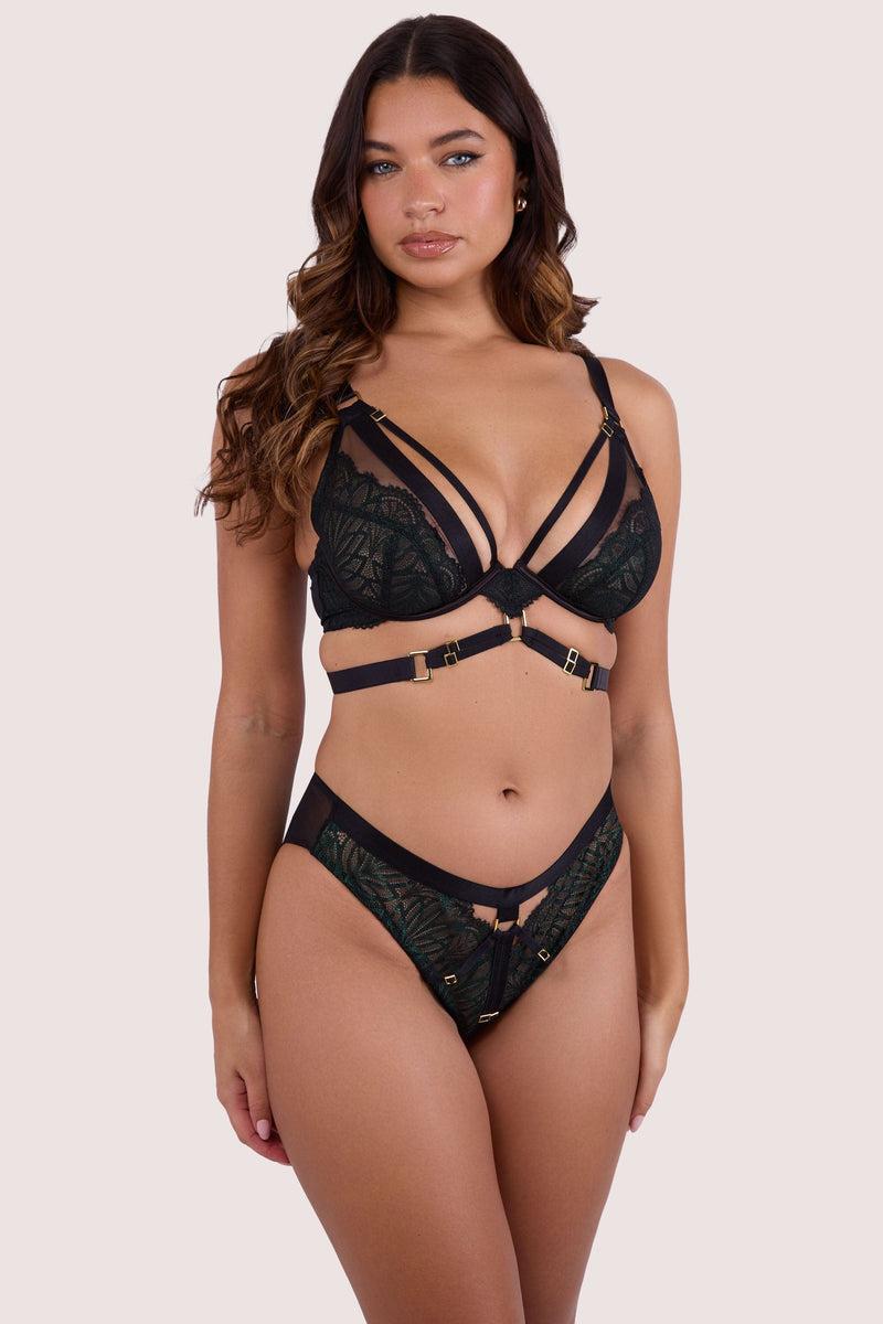 Playful Promises Tabitha Dark Green Wet-Look Lace High Waist Brief