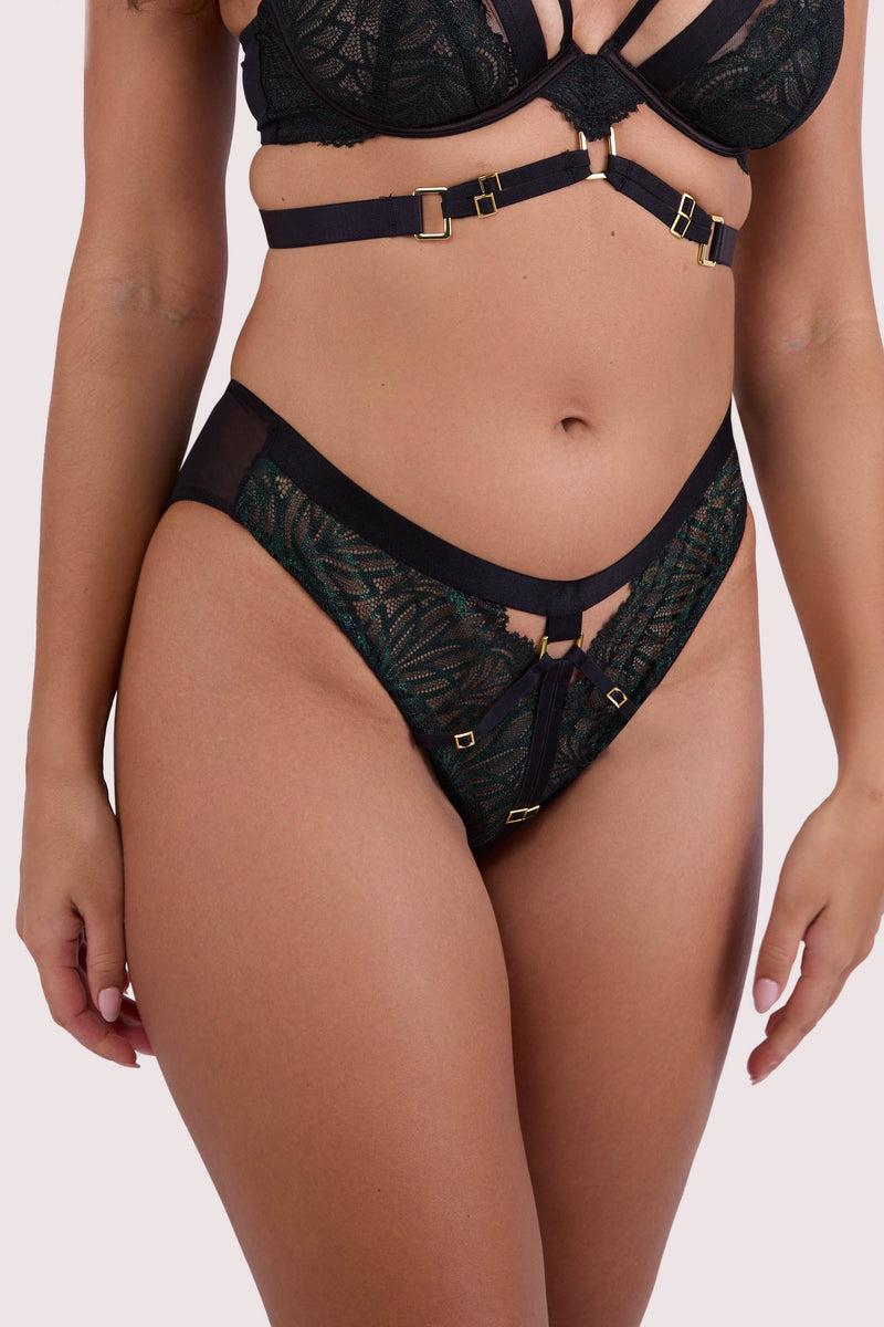 playful promises Tabitha Dark Green Wet-Look Lace High Waist Brief