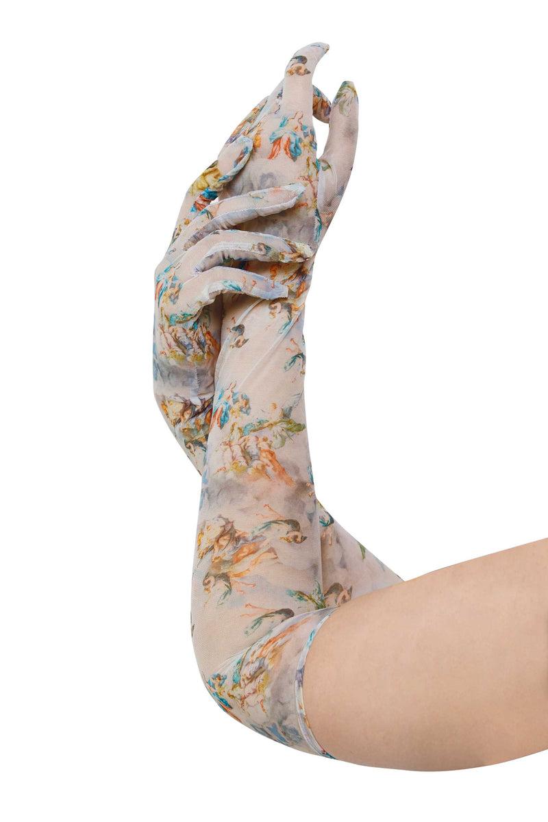 playful promises Talia Renaissance Printed Mesh Opera Gloves
