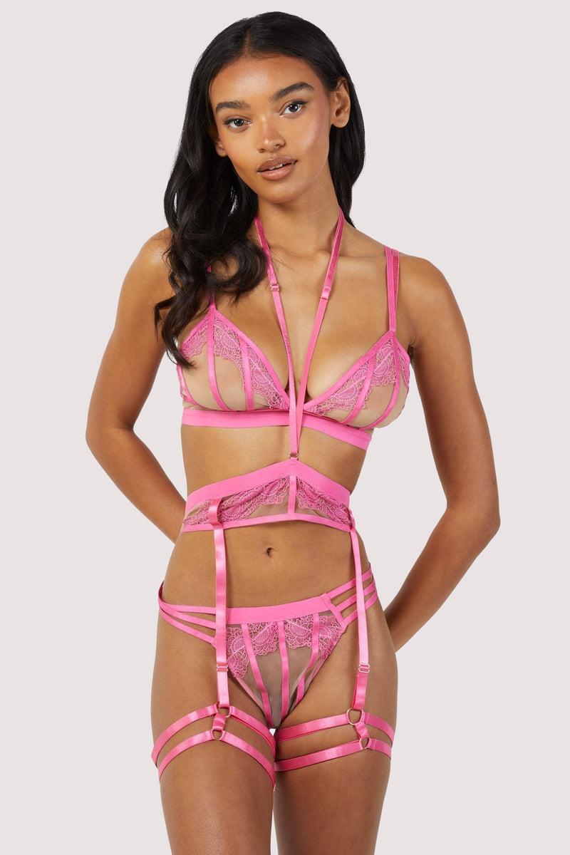 playful promises Tasha Pink Illusion Mesh Harness Suspender