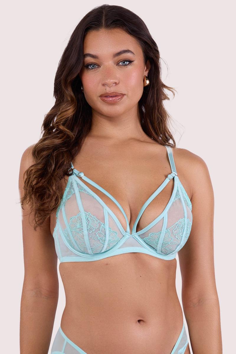 Playful Promises Valerie Aqua Embroidery & Mesh Plunge Bra